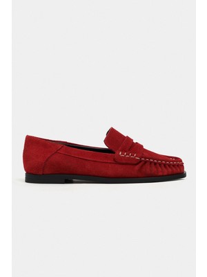 Nişantaşı Shoes Rita Kırmızı Süet Kadın Loafer Ayakkabı