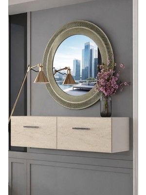 Dekortis Home Dekor 120DHDDR2BTG Eros Duvara Monte Dresuar Beyaz-Traverten-Gümüş