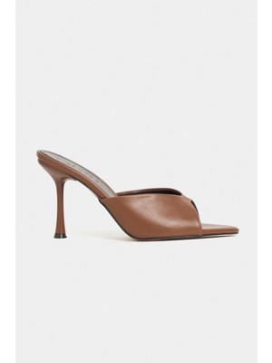Nişantaşı Shoes Rodi Taba Mat Sivri Burun Kadın Ince Topuklu Terlik