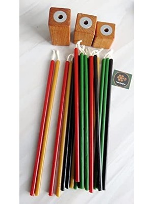 Yake Store (20 Adet) Balmumu Mum ve (3 Adet) Özel Dizayn Ahşap Mumluk Dilek Mumu Doğal Petek Mum Bal Mumu (3 Adet Tek Delikli Küp)