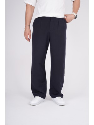 By İmpala Moda Erkek Müslin Keten Kumaş Bel Düğmeli Bol Kesim Baggy Pantolon
