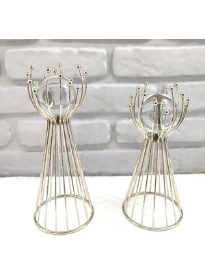 Yake Store Gümüş Kaplama Metal 2'li Set Salon Olimpiyat Model Kristal Cam Toplu Aksesuar Dekorasyon Biblo Obje