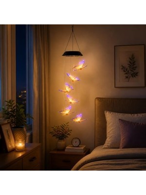 Yake Store Solar Bahçe Işığı Asma LED Işık – Renk Değiştiren Kelebek Tasarımı, Güneş Enerjisiyle Çalışan, Dış Mekan Için Uygun, Balkon Teras Oda Süslemesi, Mor Sarı Renk | BF101