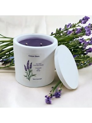 Yake Store Tiem CONCEPT%100 Doğal Soya Mumu - 220G Lavanta Kokulu Dekoratif Beton Saksılı Kokulu Mum - Kapaklı ve El Yapımı Modern Tasarım - Vegan, Parafinsiz Saf Soya Wax (Beyaz)