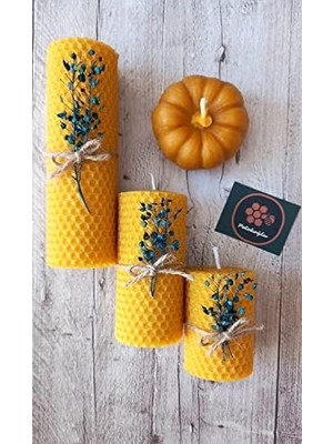 Yake Store Dekoratif Doğal Petek Balmumu Mum Bal Kabağı Çiçekli Set Bal Mumu Mum Hediyelik