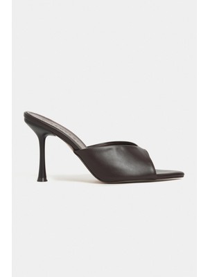 Nişantaşı Shoes Rodi Kahve Mat Sivri Burun Kadın Ince Topuklu Terlik