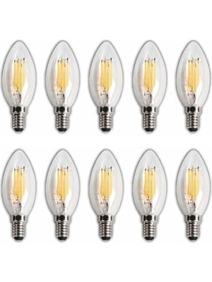 Yake Store LED Rustik Mum Buji Ampul – E14 Duy, 4W (35W Eşdeğer), 3000K Günışığı, 400 Lümen – 220-240V, 3.5X10 cm – 10’lu Paket