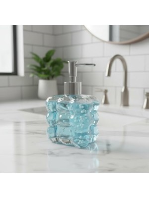 Beyaz Bubble Design Cam Sıvı Sabunluk - 450 ml Kabartmalı Şık Banyo ve Mutfak Sabunluğu (7X12 Cm) (5066 - Şeffaf)