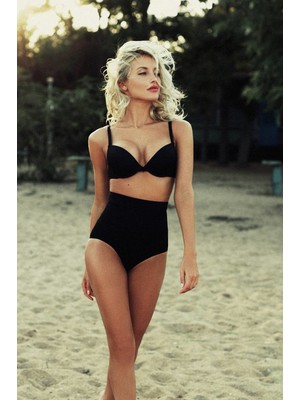 Angelsin Siyah Yüksek Bel Bikini Alt