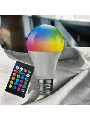 Yake Store Tek-Iş Akıllı LED Ampul, 16 Renk, 9 Watt, E27 Duy, Uzaktan Kumandalı