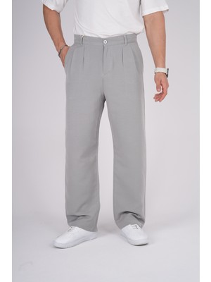 By İmpala Moda Erkek Müslin Keten Kumaş Bel Düğmeli Bol Kesim Baggy Pantolon