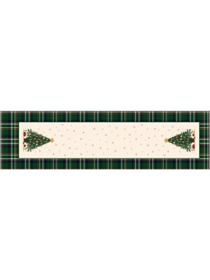 Yake Store Yılbaşı Temalı Dijital Baskılı Runner Örtüsü Christmas Yeşil 40X140 cm