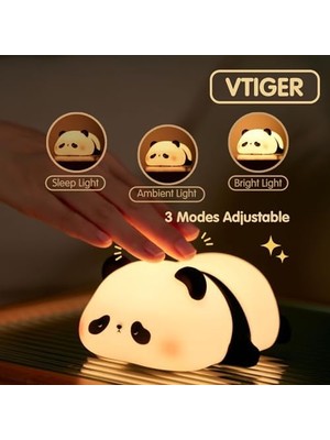 Vtıger Panda Gece Lambası, LED Yumuşacık Sevimli Lamba, Çocuklar Için Gece Lambası, Silikon Panda Işığı, Kısılabilir Kız Bebek Yatak Odası Gece Lambası, Emzirme Kreş Dekoru Için Şarj Edilebilir