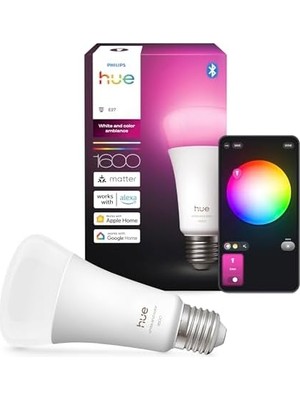 Yake Store Hue LED A67 Lamba, Beyaz ve Renkli Ambiyans, E27 Duy, 11,8 W, Tam Spektrumlu Işık 1000 K-20000 K, 1600 Lümen, Kısılabilir, Alexa, Google Assistant ve Apple Home ile Uyumlu, Tekli Paket
