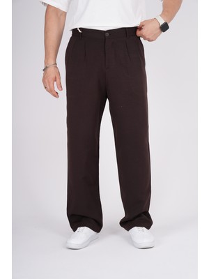 By İmpala Moda Erkek Müslin Keten Kumaş Bel Düğmeli Bol Kesim Baggy Pantolon