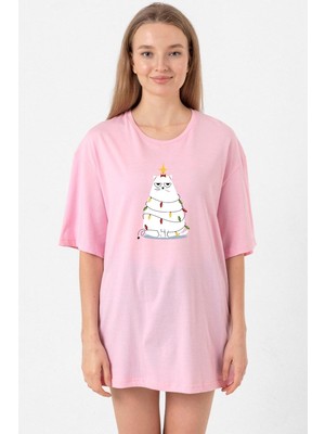 Grumpy Christmas Pembe Kadın Oversize Tshirt