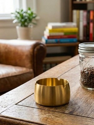 Yake Store Gold Bombeli Paslanmaz Metal Küllük – Modern ve Şık Tasarım
