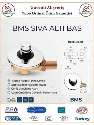 Bms Zaman Ayarlı Sıva Altı Bas 3/4 - Orjinal Ürün - %100 Prinç