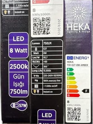 Yake Store Heka 8W (57W) 2500K Günışığı E27 Duylu Çubuk LED Ampul