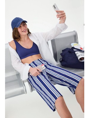 Penti Lacivert Vacation Çizgili Şort Pijama Altı