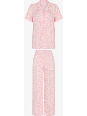 Penti Pembe Leopar Kısa Kollu Gömlek Pantolon Pijama Takımı