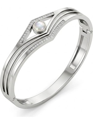 Nur Atelier Pearl Eye Luxe Silver Zirkon Taşlı Çelik Bileklik