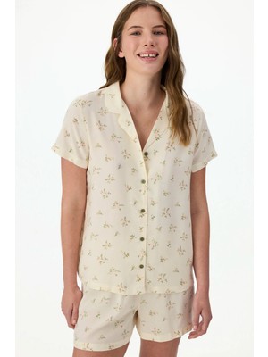 Penti Ekru Blossom Çiçekli Kısa Kollu Gömlek Şort Pijama Takımı