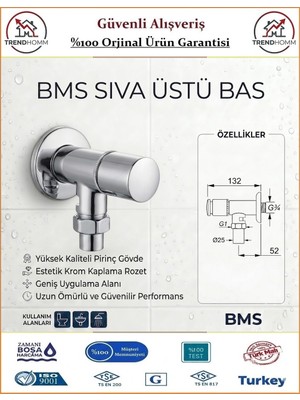 Bms Zaman Ayarlı Sıva Üstü Bas 3/4'' - %100 Prinç - Orjinal Ürün