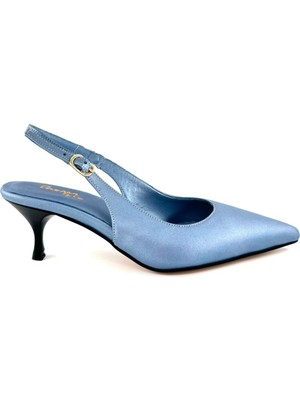 Desire Hakiki  Deri Mavi  Arkası Açık Stiletto