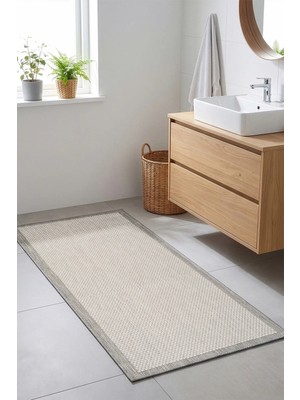 Koza Halı Fresco Antrasit Ekru İskandinav Jüt Yıkanabilir Bordür Halı Kilim Balkon Teras Mutfak Halısı 23745A, 100 x 150