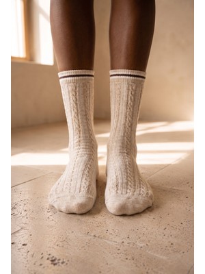 Bony Socks Kadın Örgü Desenli Soket Çorap Latte