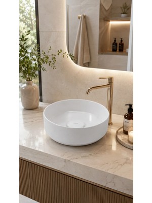 Lapino Bold Tezgahüstü Lavabo Yuvarlak 36 cm Beyaz (6736)
