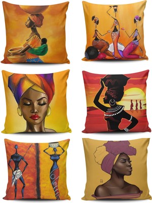 Kırlent Dünyası 6'lı Afrika Kızları Temalı Kombin Kırlent Kılıfı