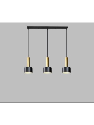 Rsylight Dylight Retro Metal 3 Lü Masa Üstü Siyah Gold Dekoratif Rustik Sarkıt Avize Genişlik:60 cm