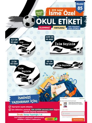 Tuğset Etiket Okul Etiketi Kalem Defter Etiketi Özel Isim Yazılabilen Etiket Seti - Isim Etiketi -T529-OE85