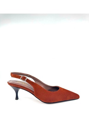 Desire Taba Hakiki Süet  Deri Arkası Açık Stiletto