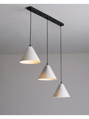 Rsylight Dylight Retro Metal Dekoratif Metal 3 Lü Beyaz Masa Üstü Sıralı Sarkıt Avize