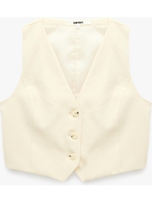 Koton Slim Fit V Yaka Düğmeli Blazer Yelek