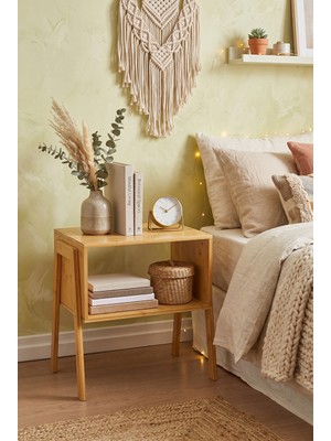 Robin Home Dekoratif Bambu Raflı Minimalist Yan Sehpa Komodin Kitaplık