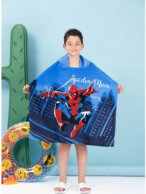 Özdilek Lisanslı -Spiderman Night Mavi- Erkek Çocuk Panço Kapüşonlu
