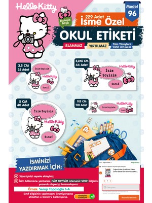 Tuğset Etiket Okul Etiketi Hello Kitty  Kalem Defter Etiketi Özel Isim Yazılabilen Etiket Seti - Isim ETIKETI-T583