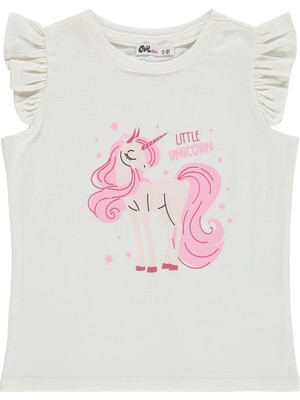 Civil Girls Unicorn Baskılı 2-5 Yaş Tişört - Ekru