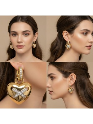 Sedosh Home Vision Kalpli Çelik Zirkon Taşlı Gold Sallantılı Kadın Küpe