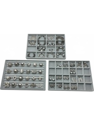 Megass Dekor Bern Model Süet Kumaş Gri Renk 34/24CM 3 Lü Takımtakı Sergileme Standı