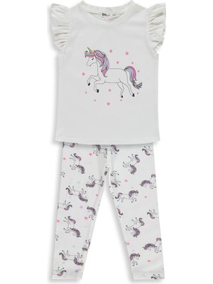 Civil Girls Unicorn Baskılı  2-5 Yaş Takım - Ekru