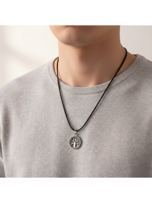 Alooya Minimal Yaşam Ağacı Gümüş Kaplama Deri İp Kolye