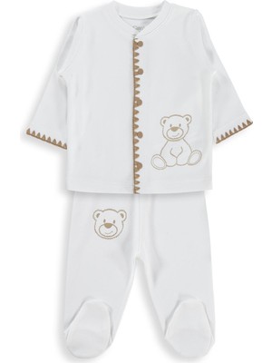 Civil Baby Oturan Tatlı Ayı Baskılı 1-9 Ay Pijama Takımı - Ekru