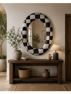 Aura Damalı Tasarım Oval Duvar Aynası