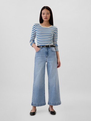 Gap Kadın Mavi High Rise Wide-Leg Crop Jean Pantolon