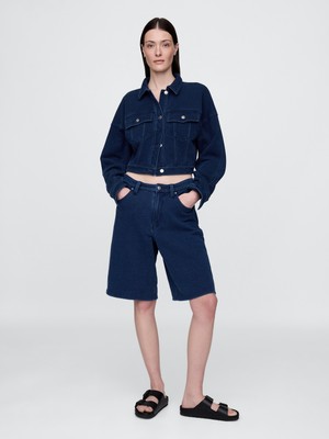 Gap Kadın Lacivert 11" Mid Rise Fransız Havlu Kumaş Denim Şort
